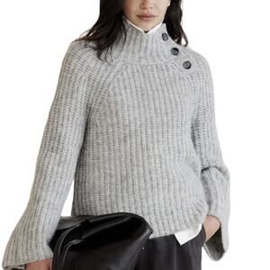 Banana Republic Textured Funnel Neck Pullover Gray Sweater Loose Fit Women XS